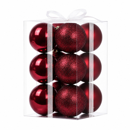 Decorațiuni de Crăciun - Set ornamente din plastic de Crăciun bordo 12 bucăți