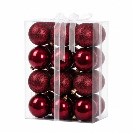 Decorațiuni de Crăciun - Set ornamente din plastic de Crăciun bordo 24 bucăți