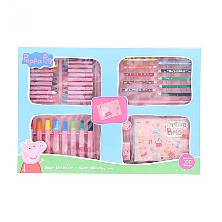 Accesorii școlare - Set creativ pentru desenat și colorat, 100 piese, Peppa Pig