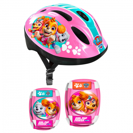 Accesorii - Set protectie pentru copii, casca cu marime reglabila, genunchiere si cotiere, roz, 3-6 ani, Paw Patrol