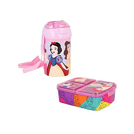 Set sticlă apă 450 ml și cutie sanwich multicompartimente, Homio, multicolor, plastic fără BPA, Princess, Disney [0]
