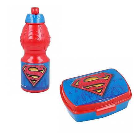 Sticle pentru lichide - Set cutie sandwich și sticlă pentru lichide, 400 ml, fără BPA, multicolor, Superman