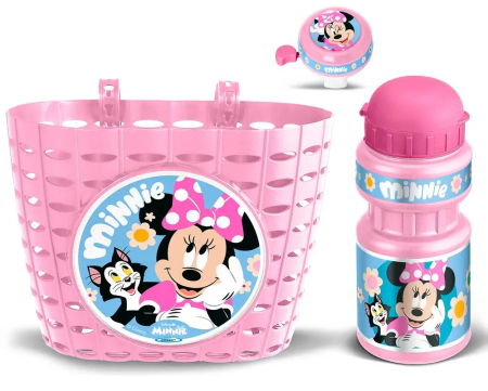 Set trei accesorii pentru bicicletă copii, coș, sonerie și sticlă apă, multicolor, Minnie Mouse