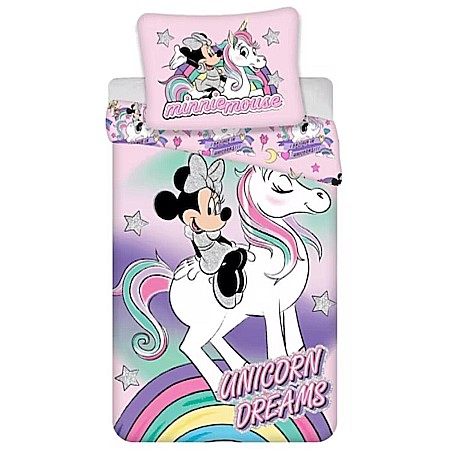 Set lenjerie pat copii, 100% bumbac, multicolor, 2 piese, 140×200 cm, 70×90, Unicorn, Minnie Mouse [0]