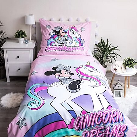 Set lenjerie pat copii, 100% bumbac, multicolor, 2 piese, 140×200 cm, 70×90, Unicorn, Minnie Mouse [2]
