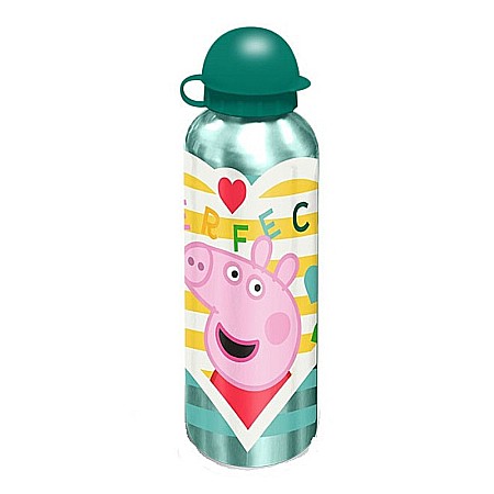 Sticle pentru lichide - Sticlă de apă, pentru copii, din aluminiu, fără BPA, multicolor, 500 ml, Perfect, Peppa Pig