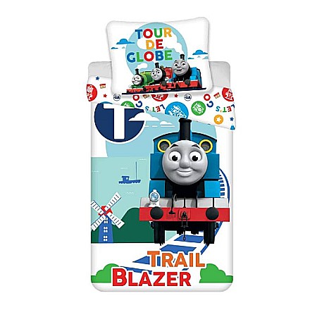 Lenjerii pat - Set lenjerie pat copii, 100% bumbac, multicolor, 2 piese, 140×200 cm, 70×90, Thomas and Friends, Tour