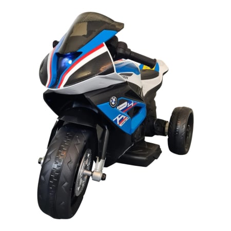 Mașini electrice pentru copii - Mini tricicletă electrică cu licență BMW HP4, pentru o persoană, Albastru, 12V, Sunete/Muzică, Lumini, Greutate maximă suportată 30 kg, 82x42x54 cm