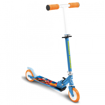 Trotinete - Trotineta pliabila cu 2 roti 3 ani +, sarcina maxima 50 kg, rulmenti ABEC 5, multicolor, ghidon ajustabil, manere pliabile, platforma antiderapanta, frana posterioara cu piciorul, Hot Wheels