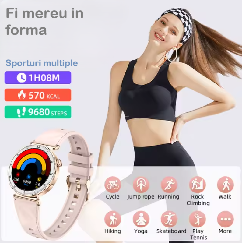 Ceas SmartWatch Dama ZENARK® i22 PRO, SUPER AMOLED, Auriu [7]