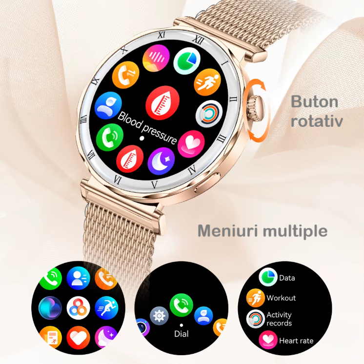 Ceas SmartWatch Dama ZENARK® i22 PRO, SUPER AMOLED, Auriu [12]