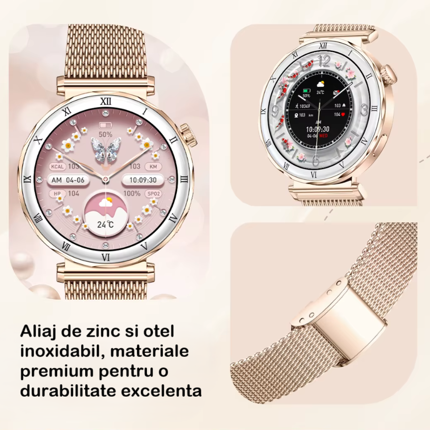 Ceas SmartWatch Dama ZENARK® i22 PRO, SUPER AMOLED, Auriu [4]