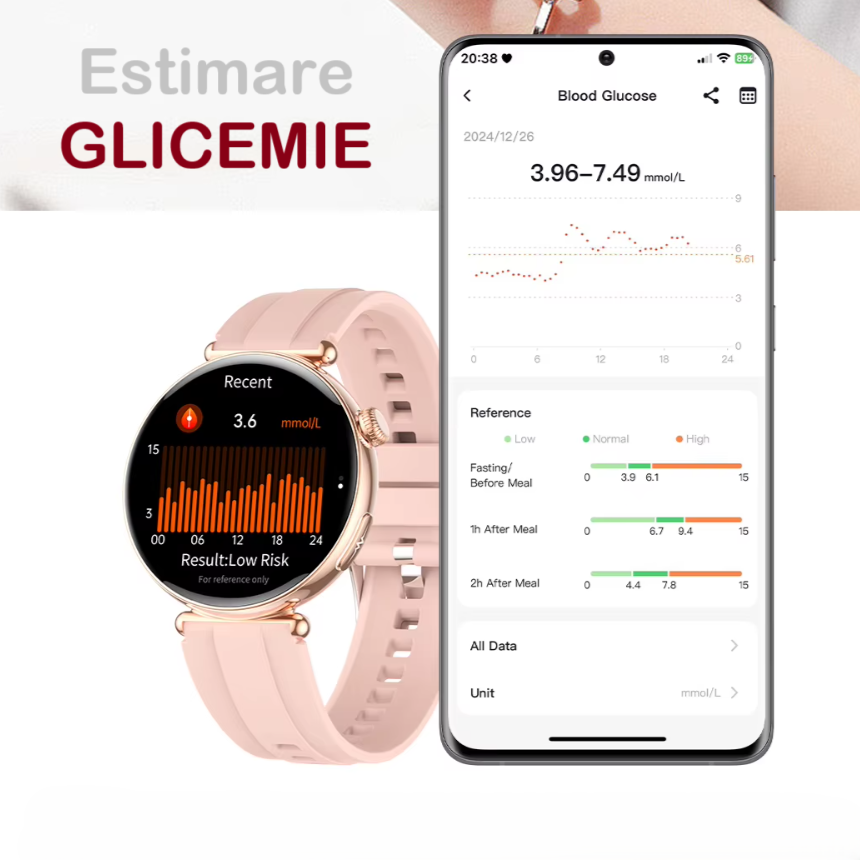 Ceas SmartWatch de Dama ZENARK® MED EX 9 PRO, Ecran AMOLED Ultra HD 4K, 2 Bratari, Functii sanatate, Sporturi multiple, Silver [12]