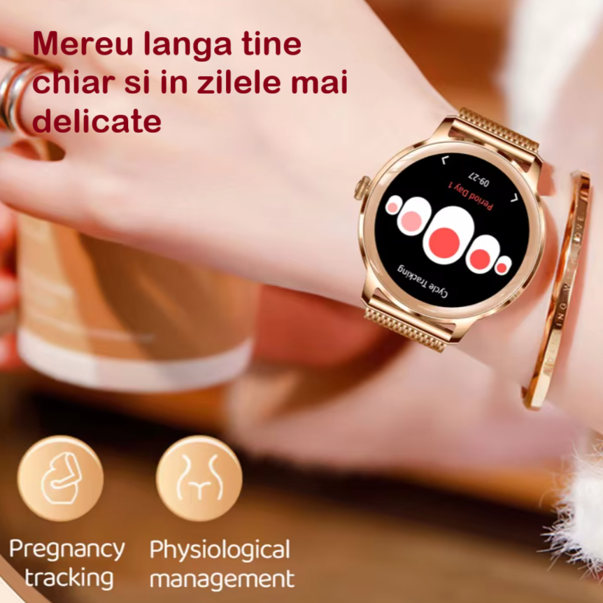 Ceas SmartWatch de Dama ZENARK® T50-XS PRO, 2 Bratari, Ecran AMOLED Ultra HD 4K, Silver [11]