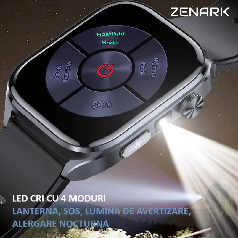 Ceas SmartWatch ZENARK® MEDX 13 PRO, Ecran IPS Ultra 4K, 2 Bratari, Functie SOS Persoane in Varsta, Lanterna LED, SOS LED, Sporturi Multiple, Negru [5]