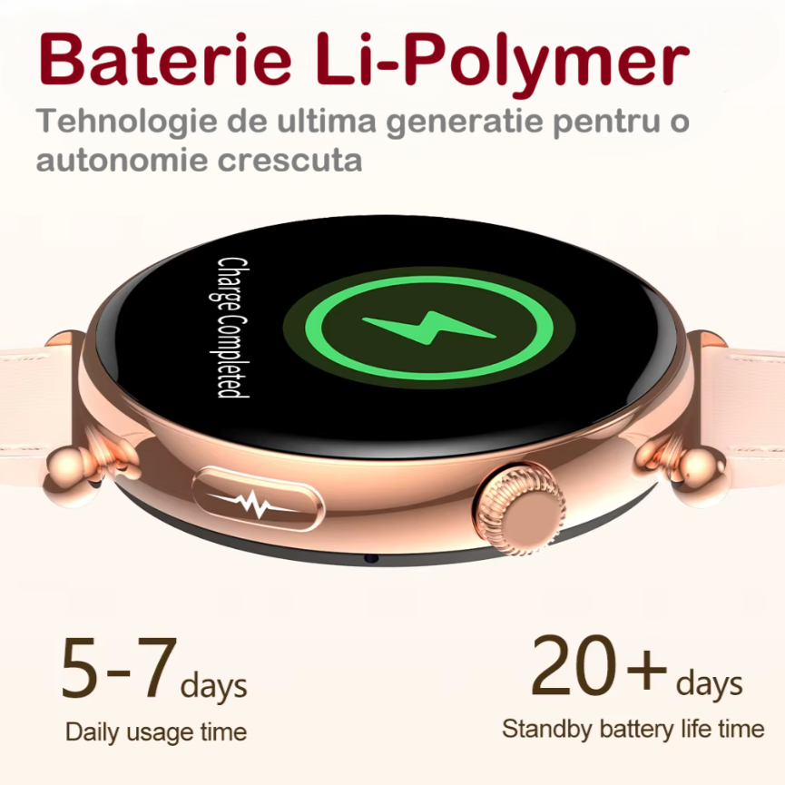 Ceas SmartWatch de Dama ZENARK® MED EX 9 PRO, Ecran AMOLED Ultra HD 4K, 2 Bratari, Functii sanatate, Sporturi multiple, Gold [10]