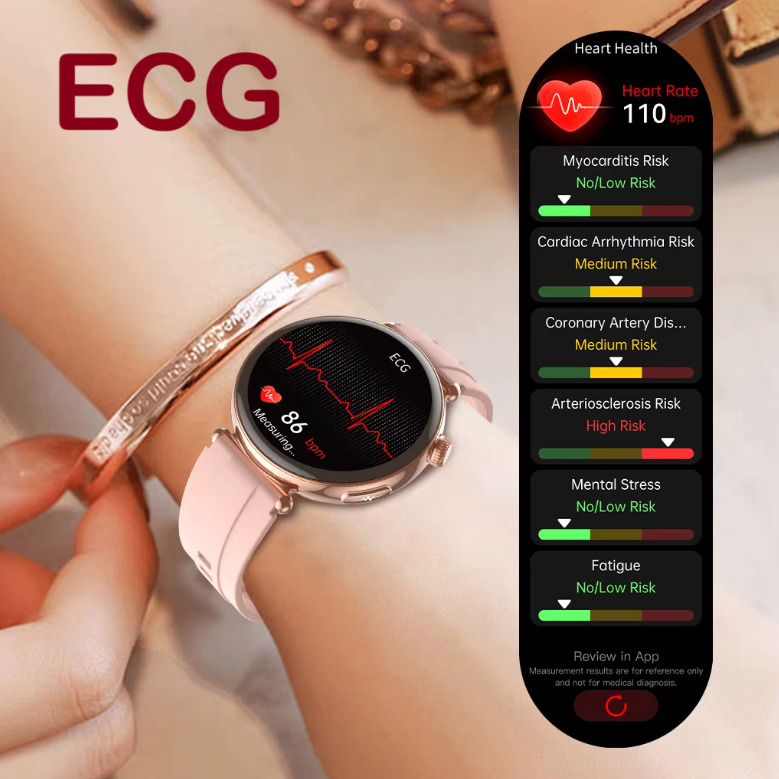 Ceas SmartWatch de Dama ZENARK® MED EX 9 PRO, Ecran AMOLED Ultra HD 4K, 2 Bratari, Functii sanatate, Sporturi multiple, Gold [12]