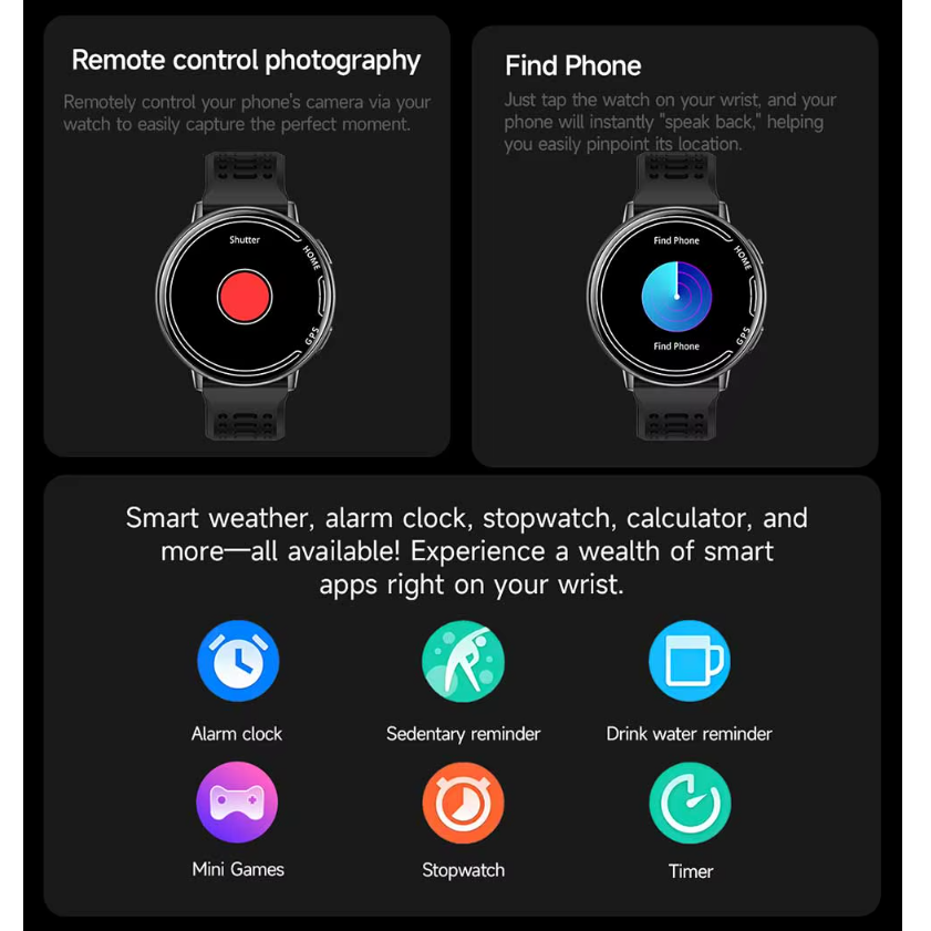 Ceas SmartWatch ZENARK® K100, Ecran Ultra HD 360x360, 2 bratari incluse, GPS integrat, 100+ Sporturi, Negru [13]
