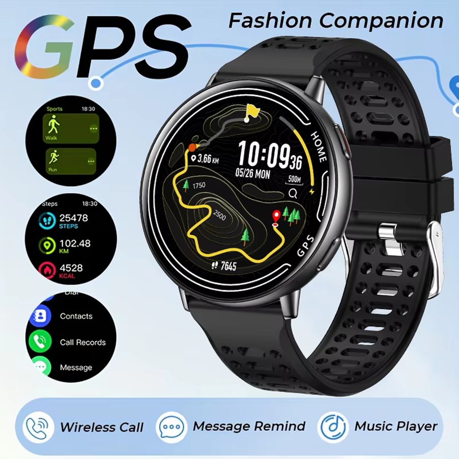 Ceas SmartWatch ZENARK® K100, Ecran Ultra HD 360x360, 2 bratari incluse, GPS integrat, 100+ Sporturi, Negru [9]