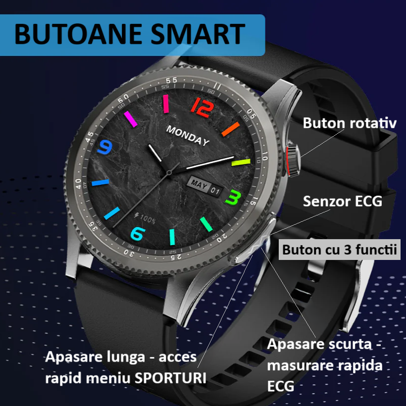 Ceas SmartWatch ZENARK® HX 9 PRO, Ecran AMOLED Ultra HD 4K, Monitorizare Glicemie, ECG, Ritm cardiac 24H, Somn, Oxigen sange, Temperatura corporala, Tensiune arteriala, Respiratie, Analiza sange, Evaluare rapida 30 Sec, Notificari, Apel, SMS, Negru [4]