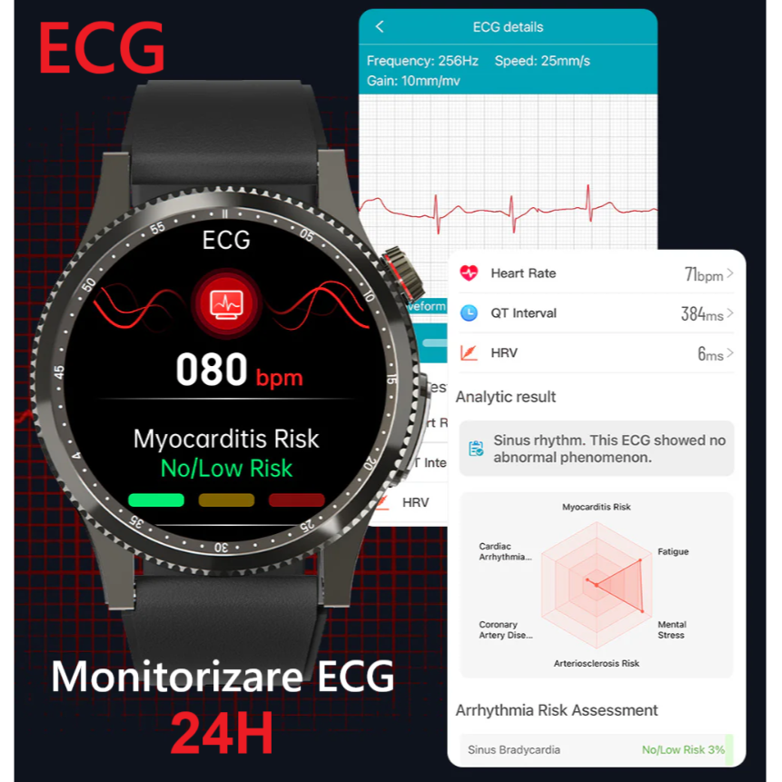 Ceas SmartWatch ZENARK® HX 9 PRO, Ecran AMOLED Ultra HD 4K, Monitorizare Glicemie, ECG, Ritm cardiac 24H, Somn, Oxigen sange, Temperatura corporala, Tensiune arteriala, Respiratie, Analiza sange, Evaluare rapida 30 Sec, Notificari, Apel, SMS, Negru [7]
