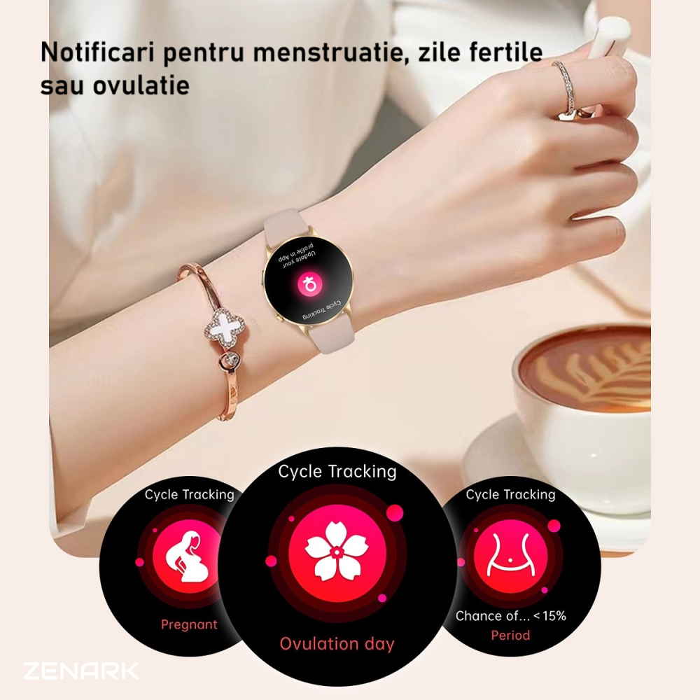 Ceas SmartWatch ZENARK® Dbit 8, 2 Bratari, Ecran 1.32 inch AMOLED Ultra HD 4K, Functii sanatate, Sporturi multiple, Lanterna, Negru [13]