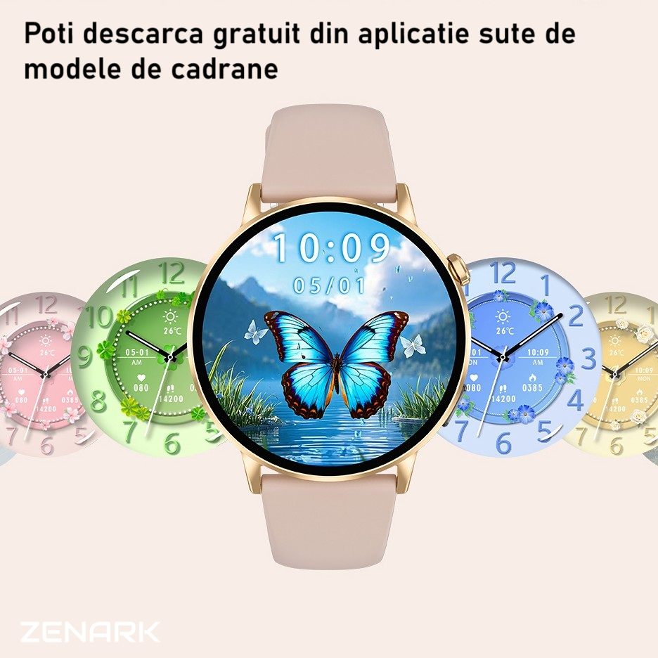 Ceas SmartWatch ZENARK® Dbit 8, 2 Bratari, Ecran 1.32 inch AMOLED Ultra HD 4K, Functii sanatate, Sporturi multiple, Lanterna, Negru [17]