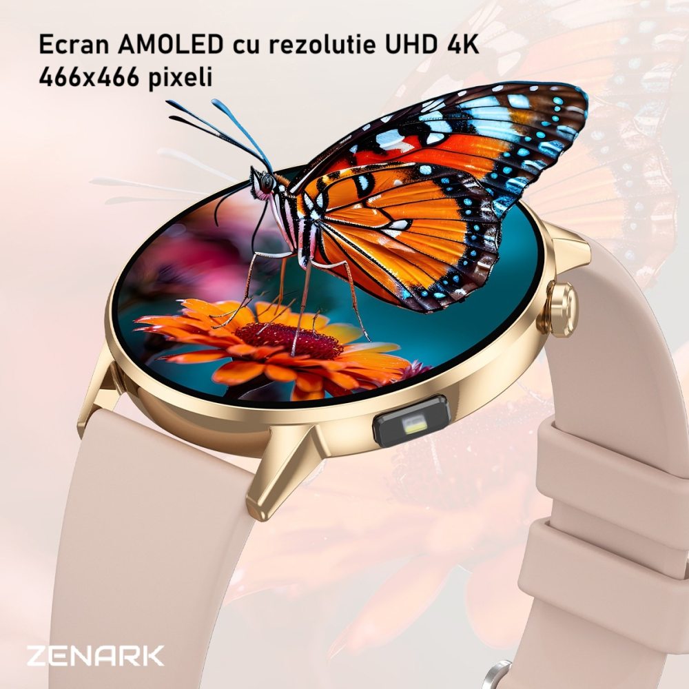Ceas SmartWatch ZENARK® Dbit 8, 2 Bratari, Ecran 1.32 inch AMOLED Ultra HD 4K, Functii sanatate, Sporturi multiple, Lanterna, Negru [5]