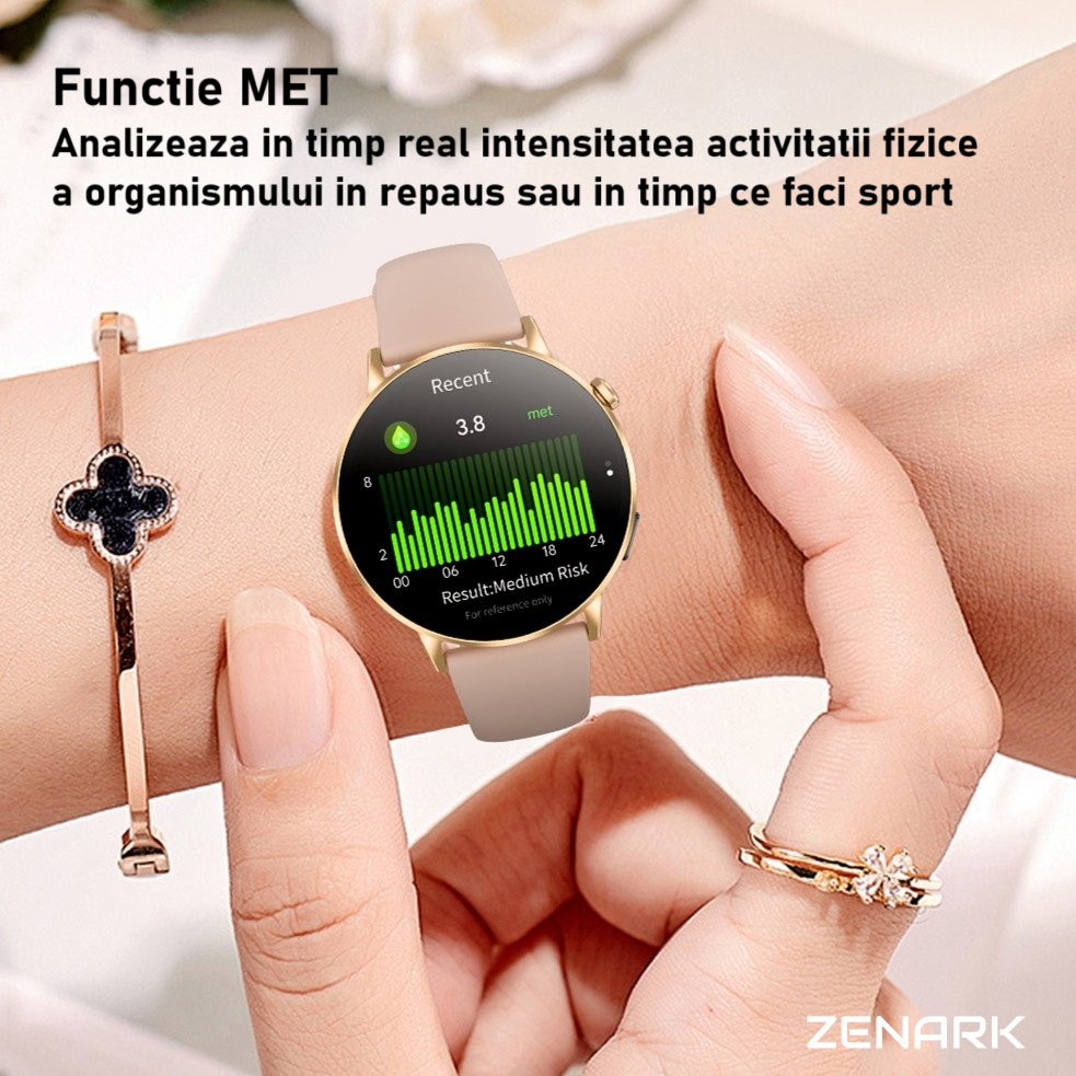 Ceas SmartWatch ZENARK® Dbit 8, 2 Bratari, Ecran 1.32 inch AMOLED Ultra HD 4K, Functii sanatate, Sporturi multiple, Lanterna, Negru [12]