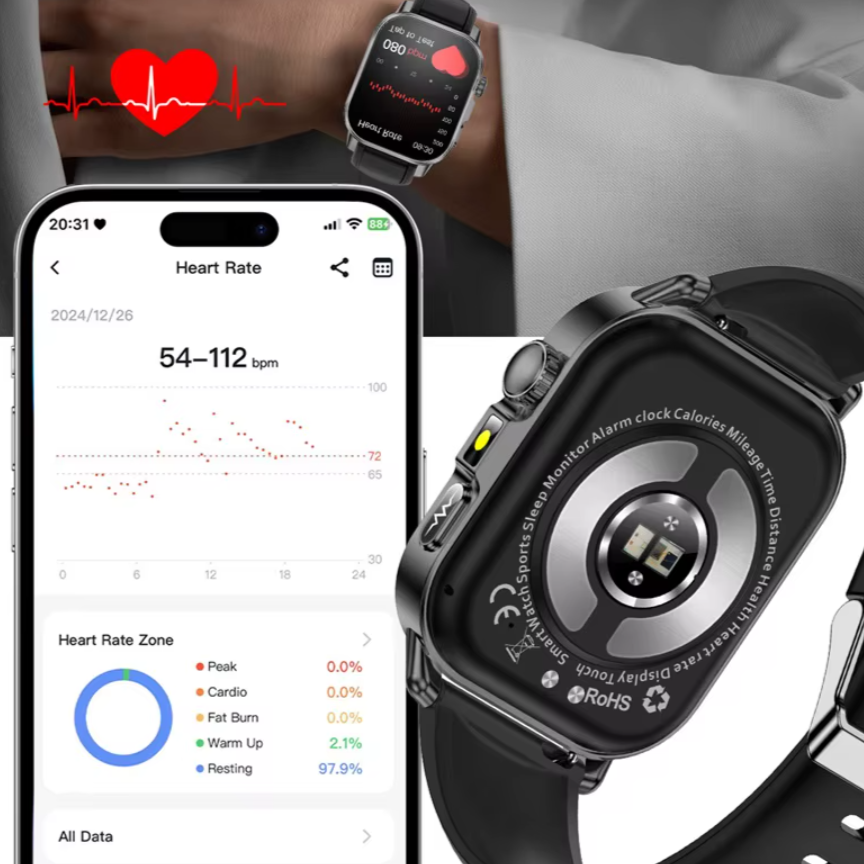 Ceas SmartWatch ZENARK® ET57 ONE, Ecran IPS UHD 4K, Functii sanatate, +100 Sporturi, Negru [4]