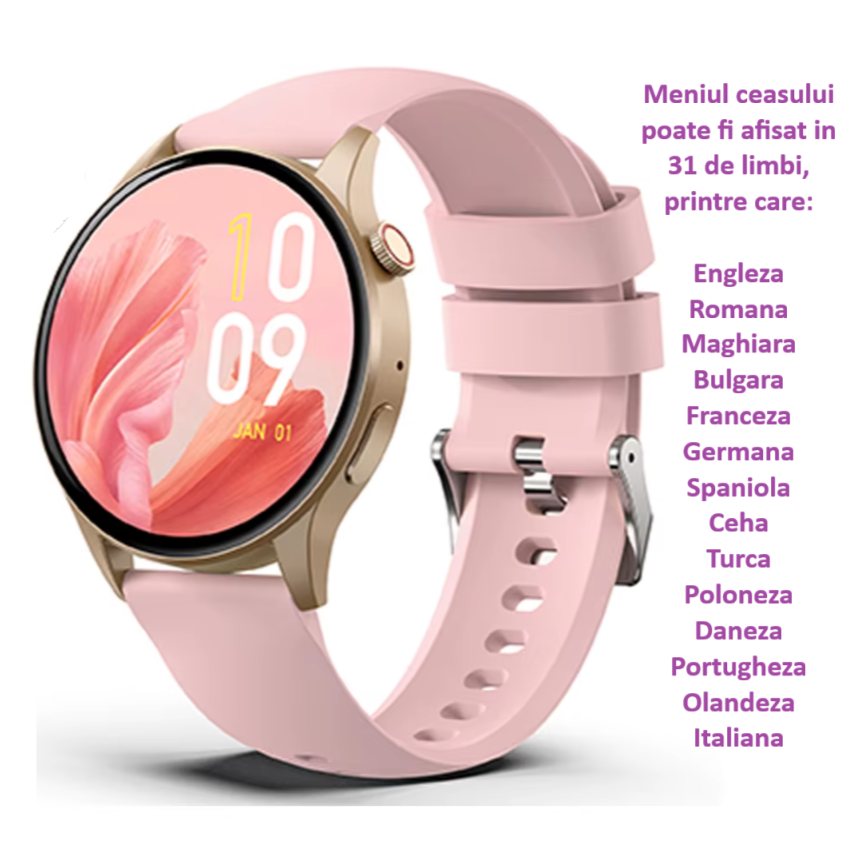 Ceas SmartWatch ZENARK® Y8 LITE, Ecran AMOLED, Ultra HD 4K, Roz [2]