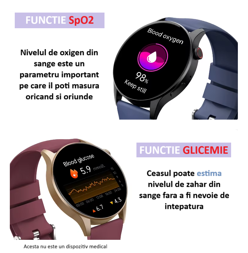 Ceas SmartWatch ZENARK® Y8 LITE, Ecran AMOLED, Ultra HD 4K, Roz [7]
