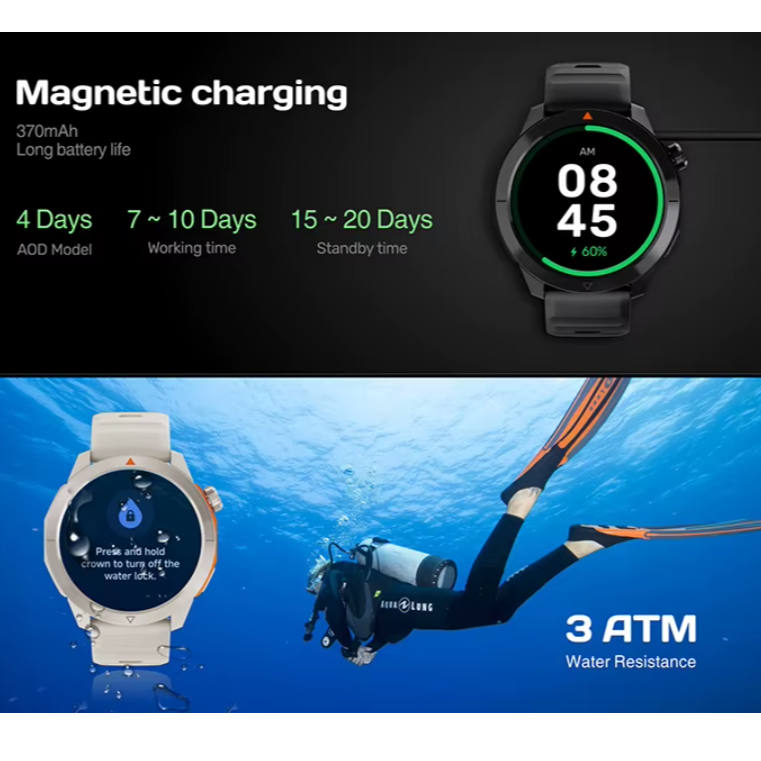 Smartwatch ZENARK® XN7 LITE, Ecran AMOLED, Subacvatic 3 ATM, Busola, GPS integrat, Altimetru, Barometru, Gri [8]