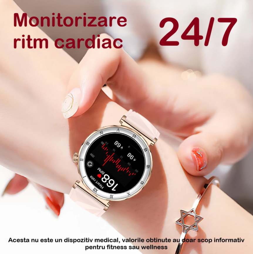 Ceas Smartwatch Dama ZENARK® i22 PRO, SUPER AMOLED, Silver/White [7]