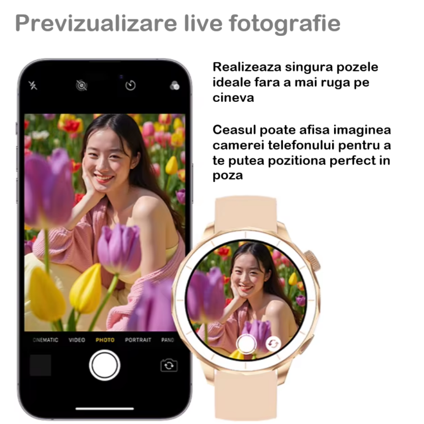 Ceas SmartWatch Dama ZENARK® Watch H65 PRO, 2 Bratari, Ecran AMOLED, Ultra HD 4K, Silver/White [7]