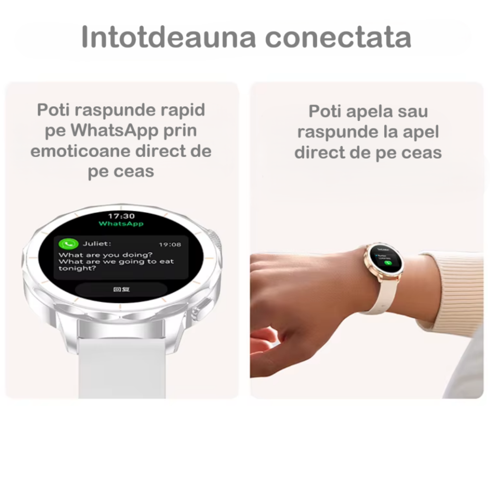 Ceas SmartWatch Dama ZENARK® Watch H65 PRO, 2 Bratari, Ecran AMOLED, Ultra HD 4K, Silver/White [8]