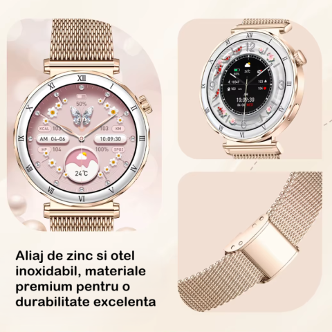 Ceas SmartWatch Dama ZENARK® i22 PRO, SUPER AMOLED, Auriu [3]