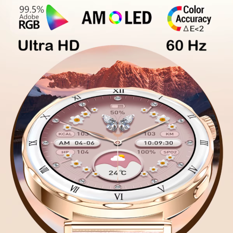 Ceas SmartWatch Dama ZENARK® i22 PRO, SUPER AMOLED, Auriu [2]