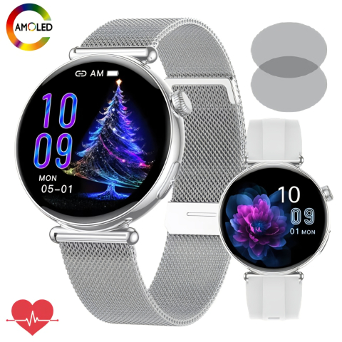 AMOLED series - Ceas SmartWatch de Dama ZENARK® MED EX 9 PRO, Ecran AMOLED Ultra HD 4K, 2 Bratari, Functii sanatate, Sporturi multiple, Silver