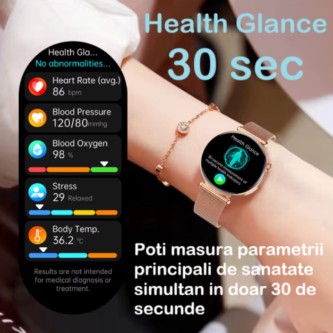 Ceas SmartWatch de Dama ZENARK® MED EX 9 PRO, Ecran AMOLED Ultra HD 4K, 2 Bratari, Functii sanatate, Sporturi multiple, Silver [14]