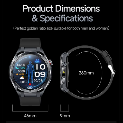 Ceas SmartWatch ZENARK® X-ET 47 PRO, Ecran IPS Ultra 4K, Functii sanatate, Negru [19]