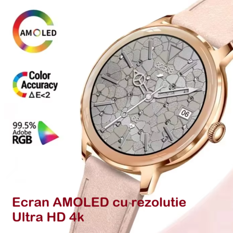 Ceas SmartWatch de Dama ZENARK® T50-XS PRO, 2 Bratari, Ecran AMOLED Ultra HD 4K, Silver [7]