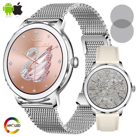AMOLED series - Ceas SmartWatch de Dama ZENARK® T50-XS PRO, 2 Bratari, Ecran AMOLED Ultra HD 4K, Silver
