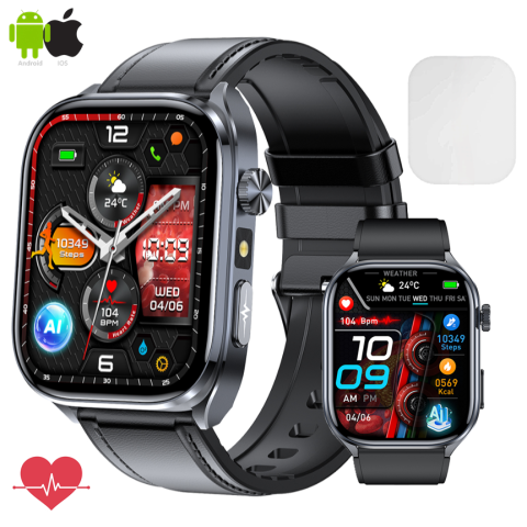 SLIM series - Ceas SmartWatch ZENARK® MEDX 13 PRO, Ecran IPS Ultra 4K, 2 Bratari, Functie SOS Persoane in Varsta, Lanterna LED, SOS LED, Sporturi Multiple, Negru