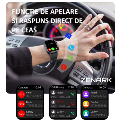 Ceas SmartWatch ZENARK® MEDX 13 PRO, Ecran IPS Ultra 4K, 2 Bratari, Functie SOS Persoane in Varsta, Lanterna LED, SOS LED, Sporturi Multiple, Negru [21]