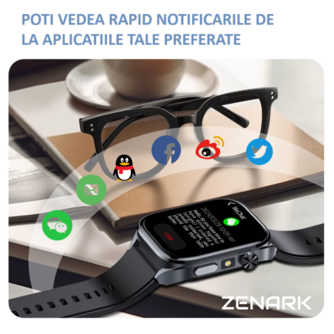 Ceas SmartWatch ZENARK® MEDX 13 PRO, Ecran IPS Ultra 4K, 2 Bratari, Functie SOS Persoane in Varsta, Lanterna LED, SOS LED, Sporturi Multiple, Negru [6]