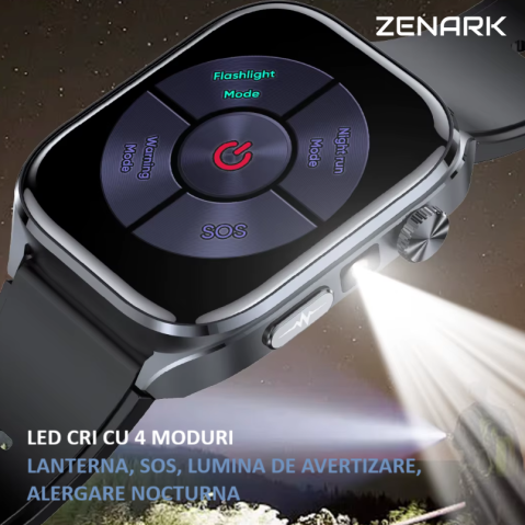Ceas SmartWatch ZENARK® MEDX 13 PRO, Ecran IPS Ultra 4K, 2 Bratari, Functie SOS Persoane in Varsta, Lanterna LED, SOS LED, Sporturi Multiple, Negru [4]