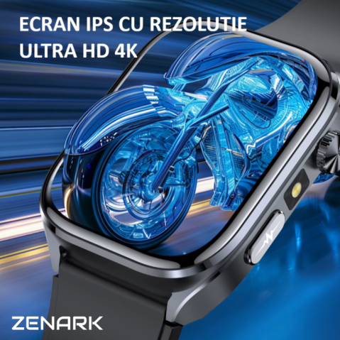 Ceas SmartWatch ZENARK® MEDX 13 PRO, Ecran IPS Ultra 4K, 2 Bratari, Functie SOS Persoane in Varsta, Lanterna LED, SOS LED, Sporturi Multiple, Negru [1]