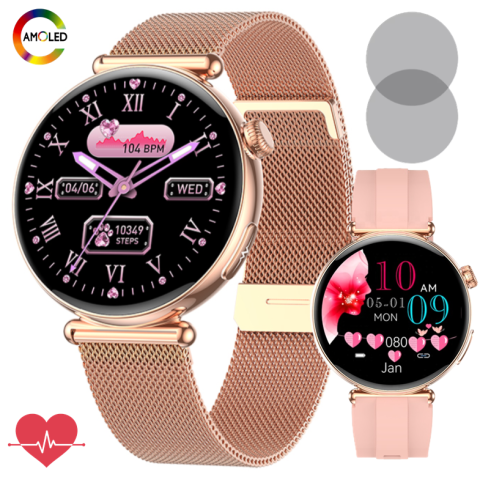AMOLED series - Ceas SmartWatch de Dama ZENARK® MED EX 9 PRO, Ecran AMOLED Ultra HD 4K, 2 Bratari, Functii sanatate, Sporturi multiple, Gold
