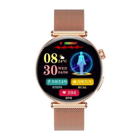 Ceas SmartWatch de Dama ZENARK® MED EX 9 PRO, Ecran AMOLED Ultra HD 4K, 2 Bratari, Functii sanatate, Sporturi multiple, Gold [2]